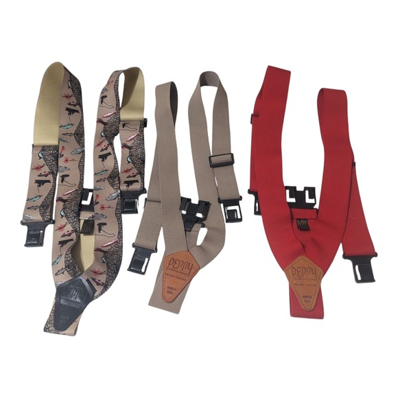 Perry Suspenders Lot of 3 Clip Fishing Brown Red USA Made Accessory - Picture 1 of 7